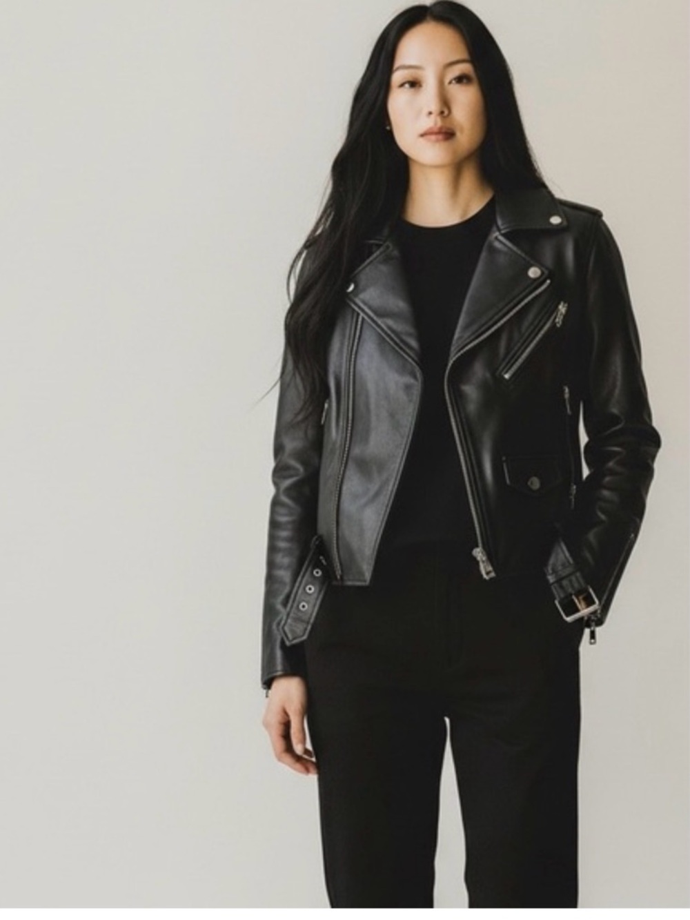 Zara Black Leather Biker Jacket for Women